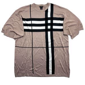 Unisex Adult Luxury Tan Plaid Synergy T-Shirt Medium-weight 100% Acrylic SZ 2XL